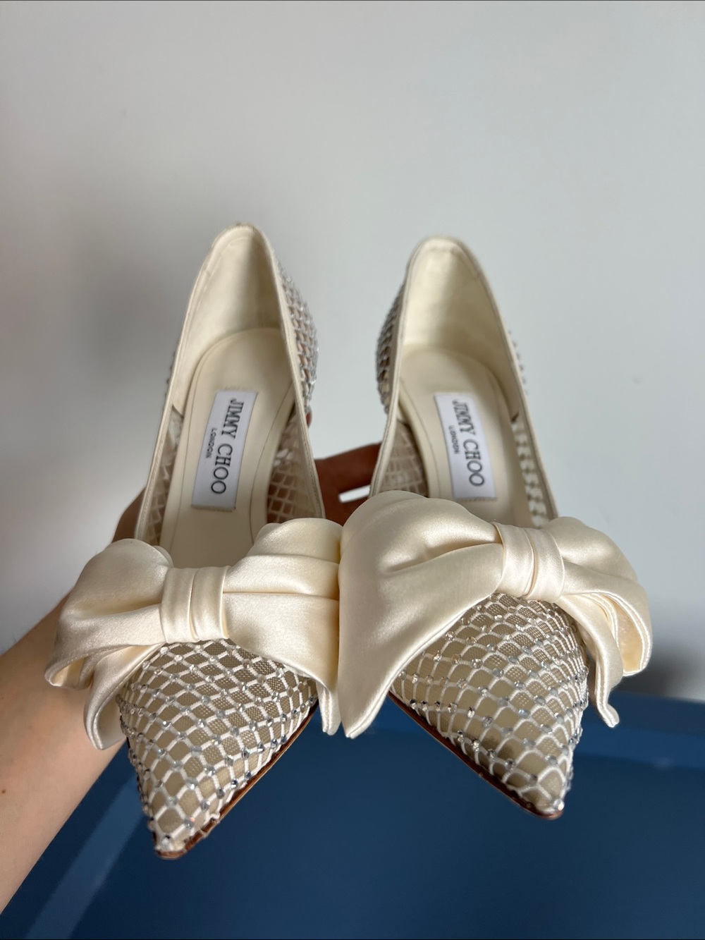 Jimmy Choo love 100 crystal embellished mesh satin bow pump pointed toe heel 38 - Picture 11 of 16